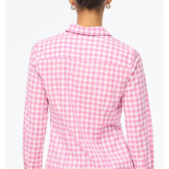 J. Crew Womens Boy Fit Perfect Shirt Bright Pink Ivory Plaid Gingham Button Up 4 - Picture 2 of 13